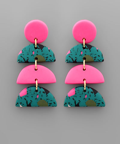 Triple Half Moon Clay Earrings- Fuchsia