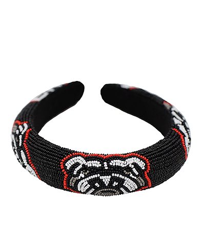 Beaded Bulldog Headband Black