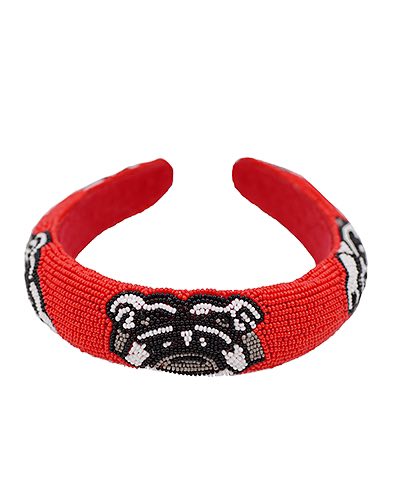 Beaded Bulldog Headband Red