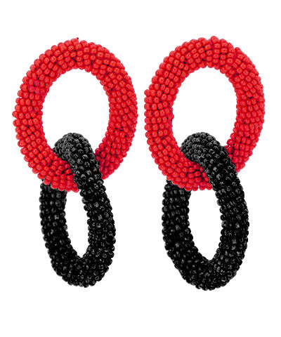 Red/Black Oval Beaded Earrings