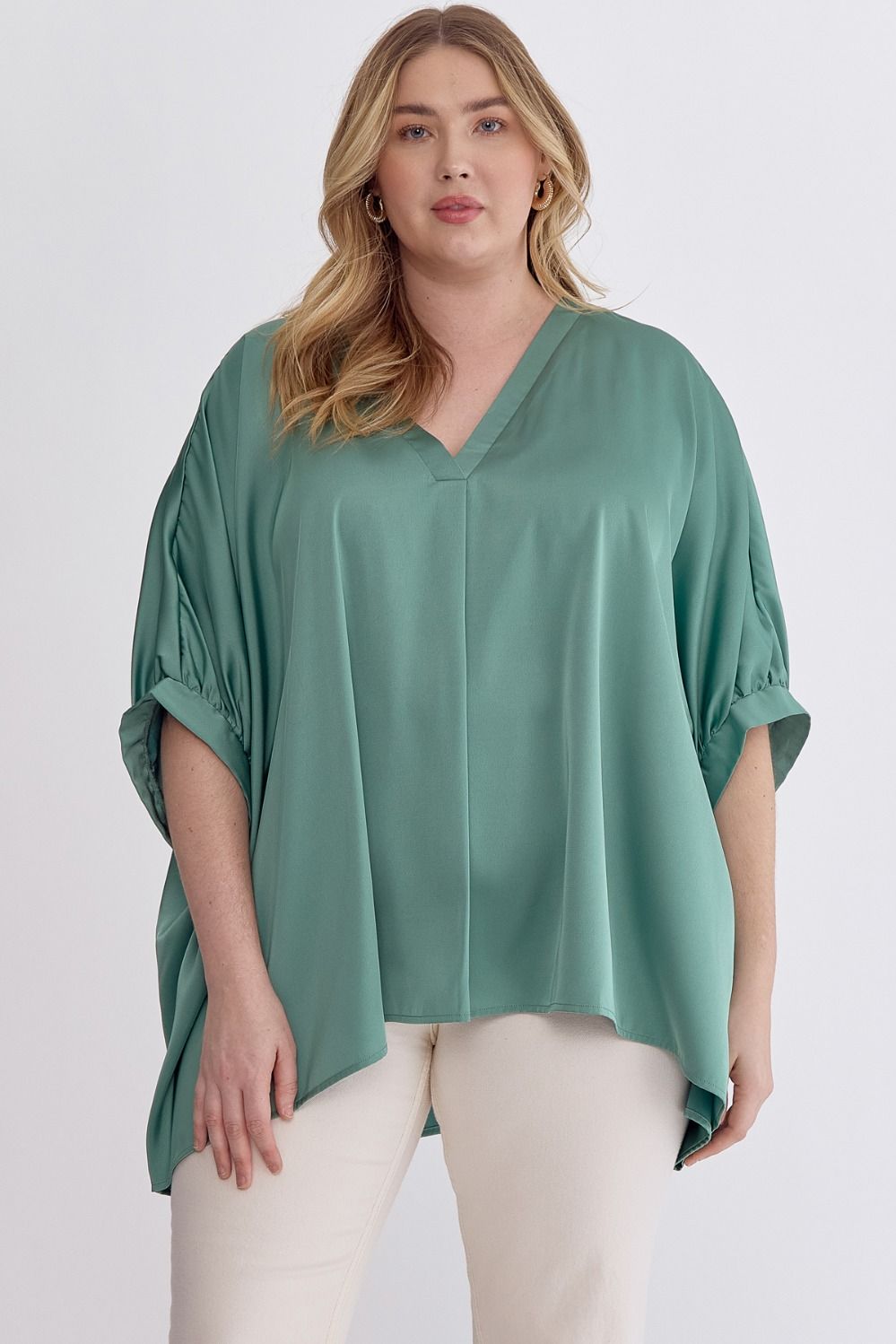 Ray Satin Top Green -Plus